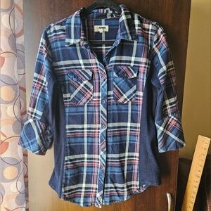 Ci Sono Navy and Red Plaid Shirt